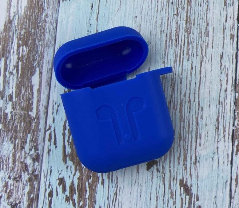 Чохол для AirPods Silicone Case Logo + карабін (Blue)