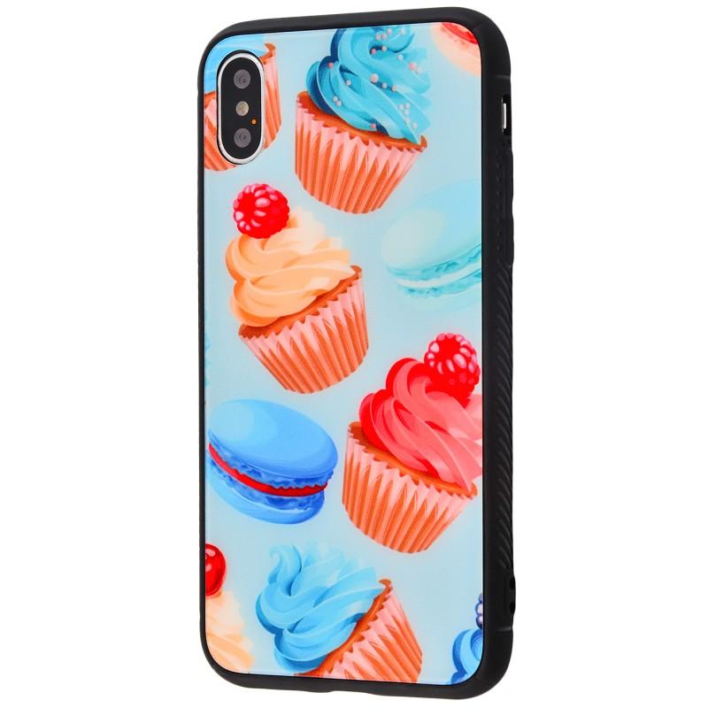 Накладка My Style для iPhone X/Xs Glass case Тістечка та макаруни