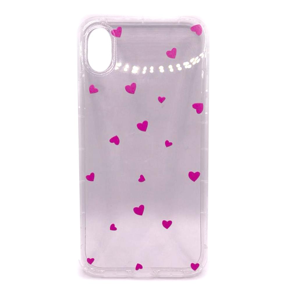 Накладка Transparent in Hearts для Iphone Xr (Pink)