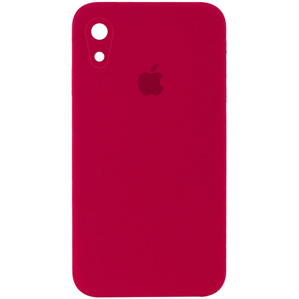 Silicone Case Square Full Camera Protective (AA) для iPhone XR (6.1")  (Rose Red)