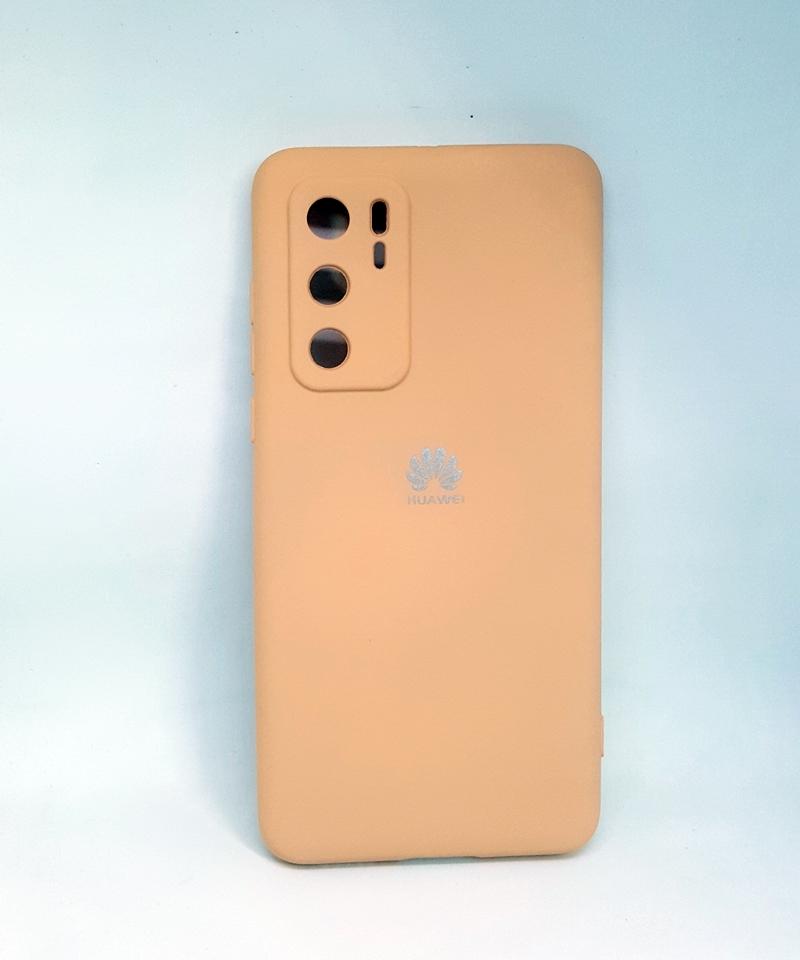 Накладка Silicone Case Full Camera для Huawei P40 персикова