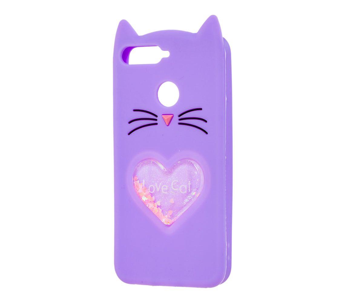 Накладка 3D Cat heart для Huawei Y6 Prime (2018) (ATU-l21)/ Honor 7C  (AUM-L41) / Honor 7A Pro (AUM-L29) бузкова