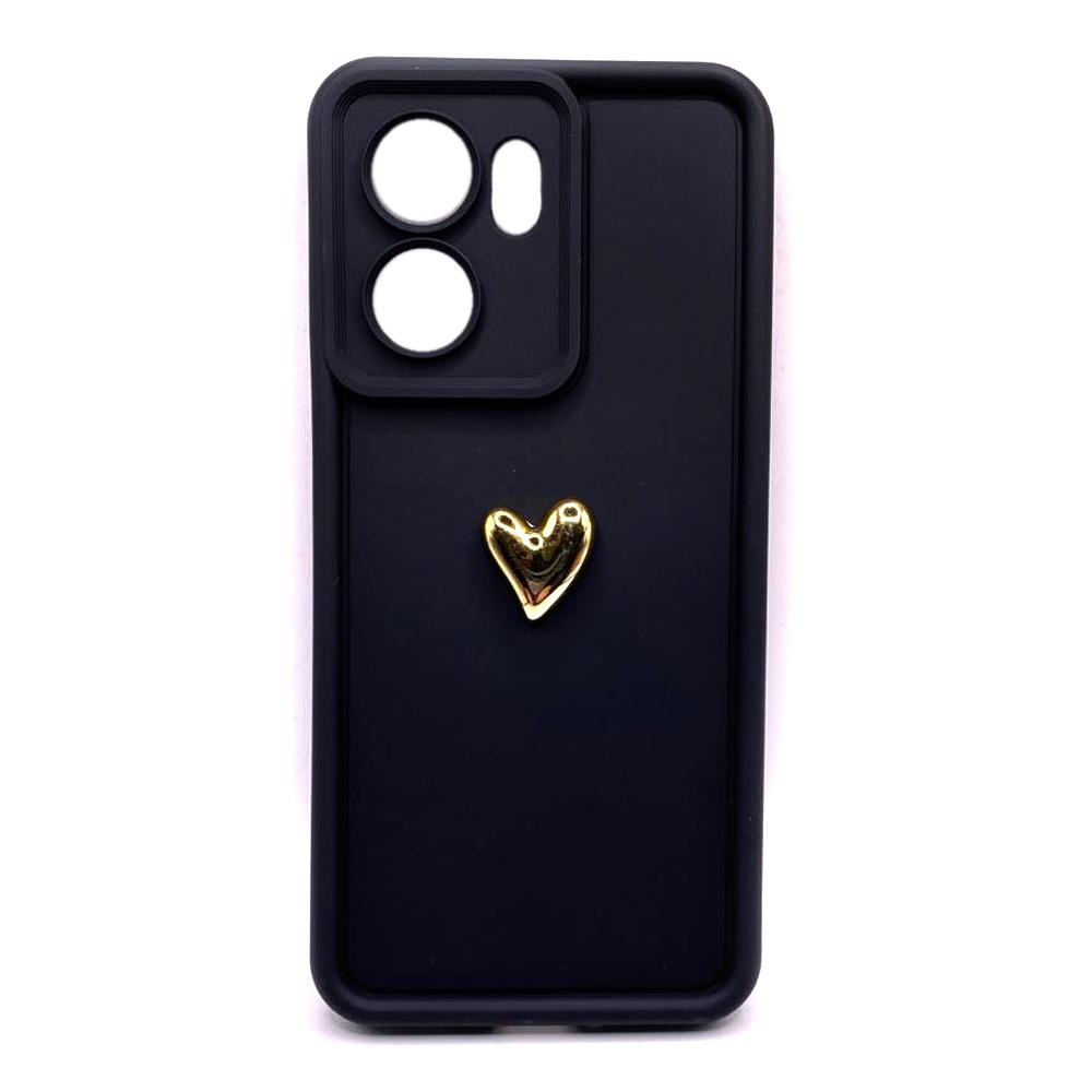 Накладка Luxury Candy 3D GoldHeart для Oppo Reno 13F  (Black)
