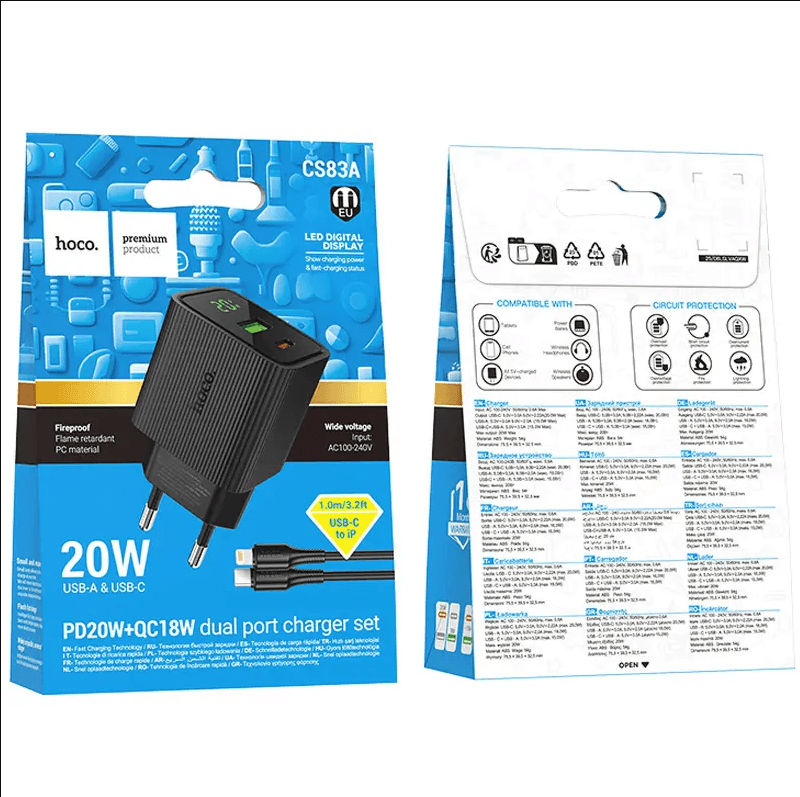 МЗП Hoco CS83A Excellent with digital display PD20W+QC3.0  Type-C to Lightning (Black)-0