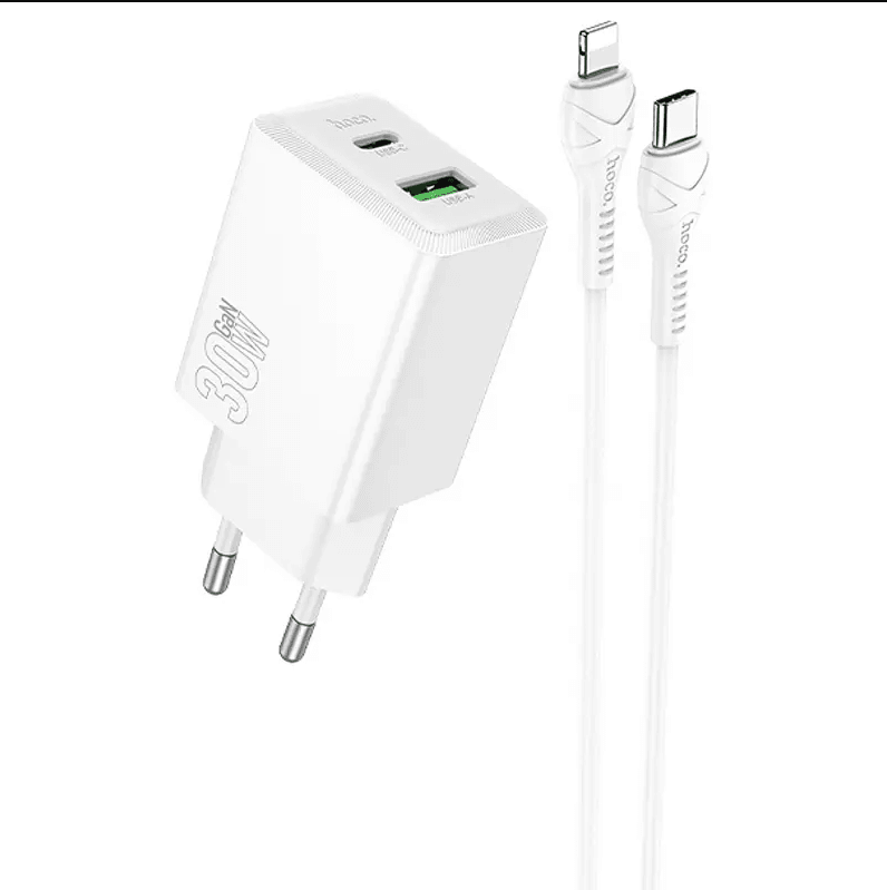 МЗП Hoco N71 Nuevo PD30W+QC3.0  Type-C to Lightning (White)-1