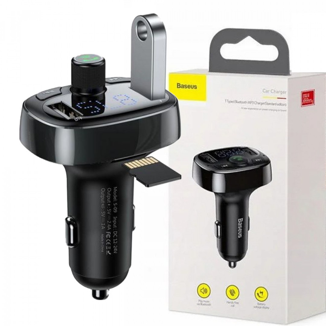 FM Модулятор/Авто адаптер Baseus T typed 2USB 3.4A Bluetooth (Чорний)-0