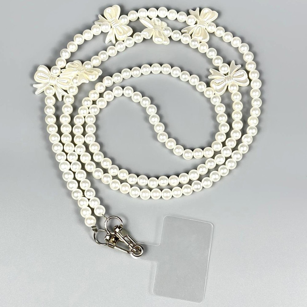 Ремінець Перлина з бантом для телефону 130 см (Білий)-0