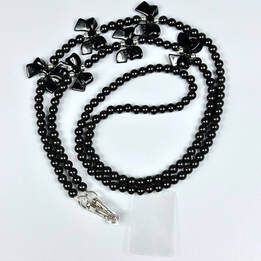 Ремінець Перлина з бантом для телефону 130 см (Чорний)-0