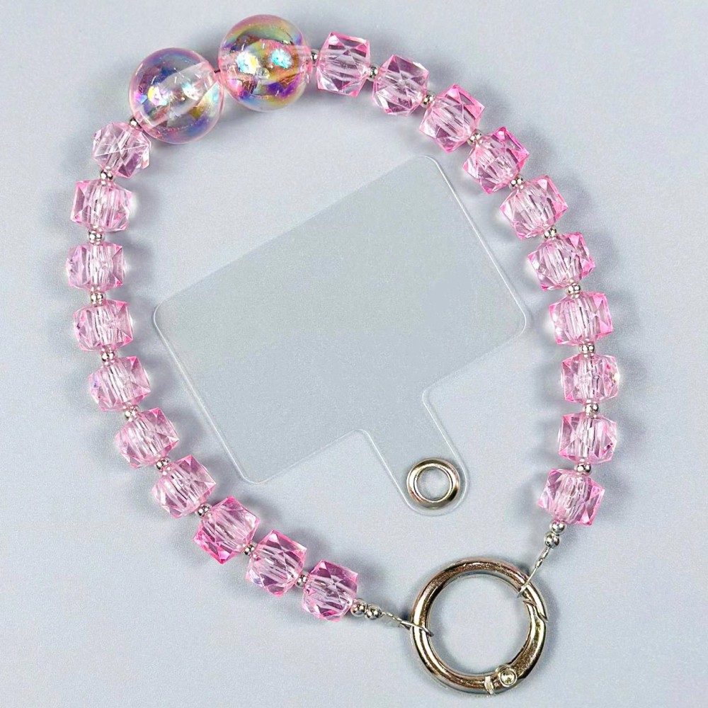 Ремінець-браслет кристальний для телефону (Рожевий)-0