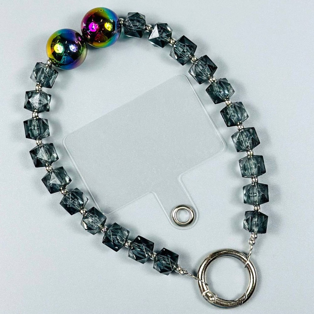 Ремінець-браслет кристальний для телефону (Чорний)-0