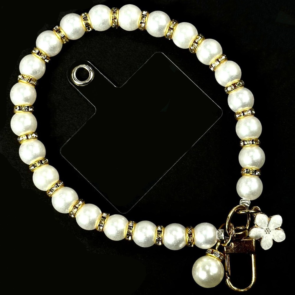 Ремінець-браслет Перлина з квіткою  чорною для телефону-0