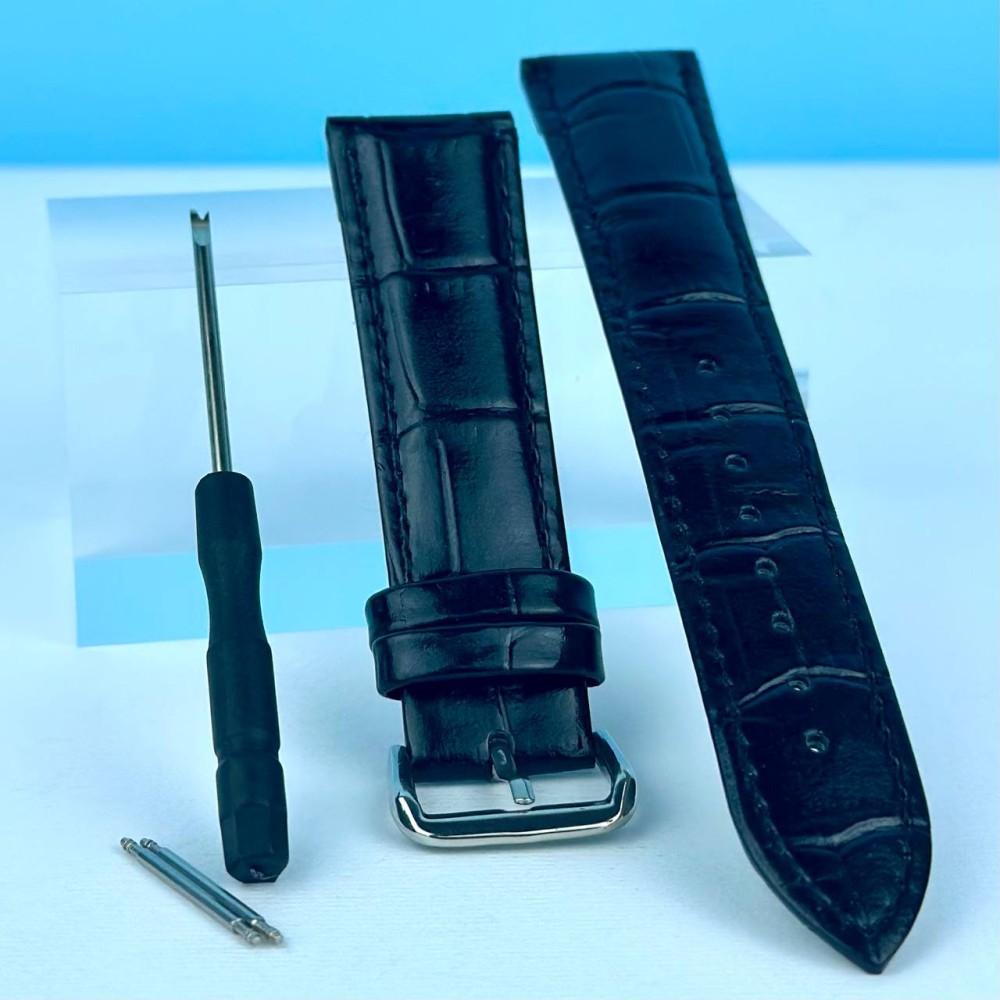 Ремінець для годинника Genuine Leather Croco 16 мм (Чорний)-0