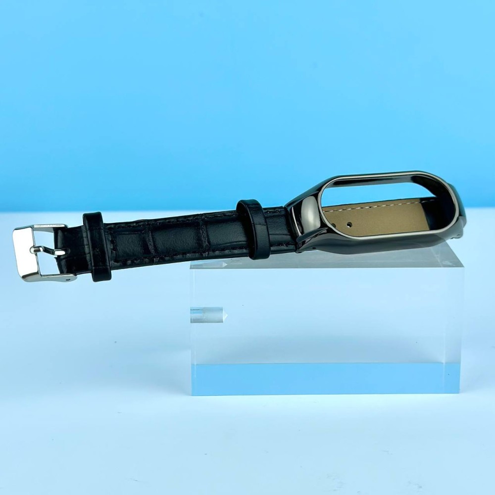 Ремінець leather для Mi Band 8 чорний/сірий-0