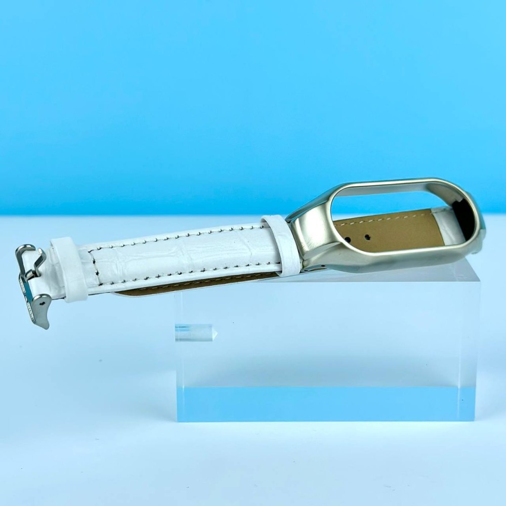Ремінець leather для Mi Band 8 білий/сірий-0