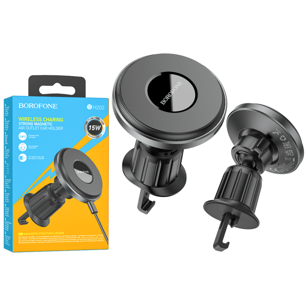 Холдер BOROFONE BH202 Seaside magnetic wireless fast charging car holder графіт-0