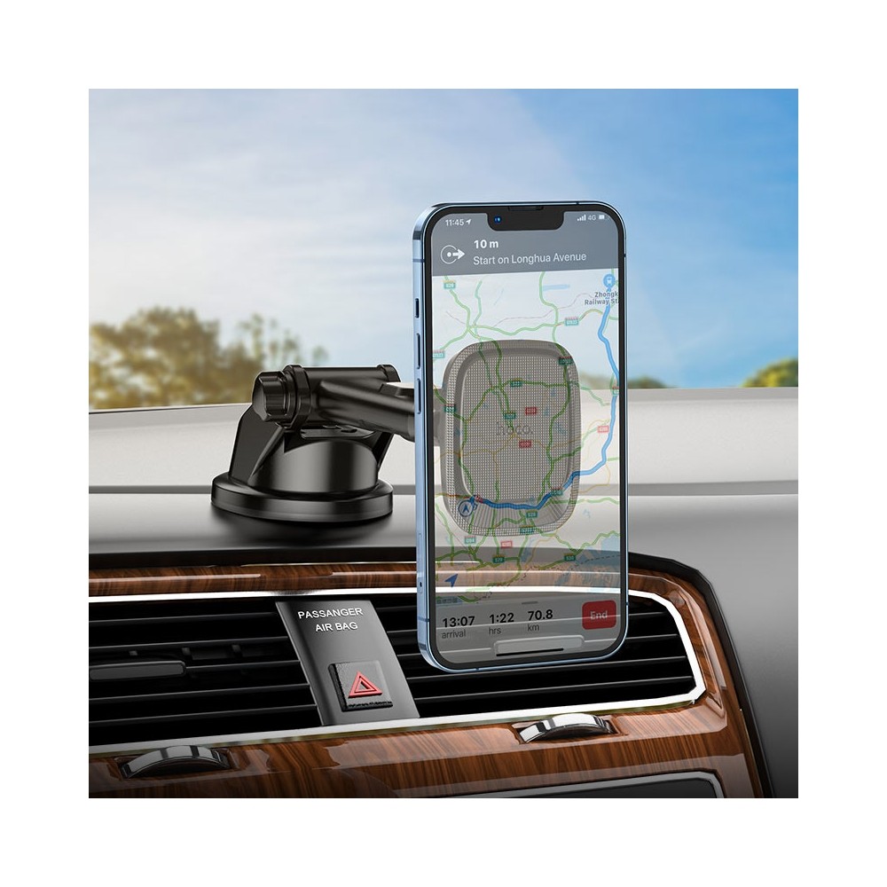Холдер Hoco CA116 Blue Shark center console magnetic car holder Black Metal Gray-5