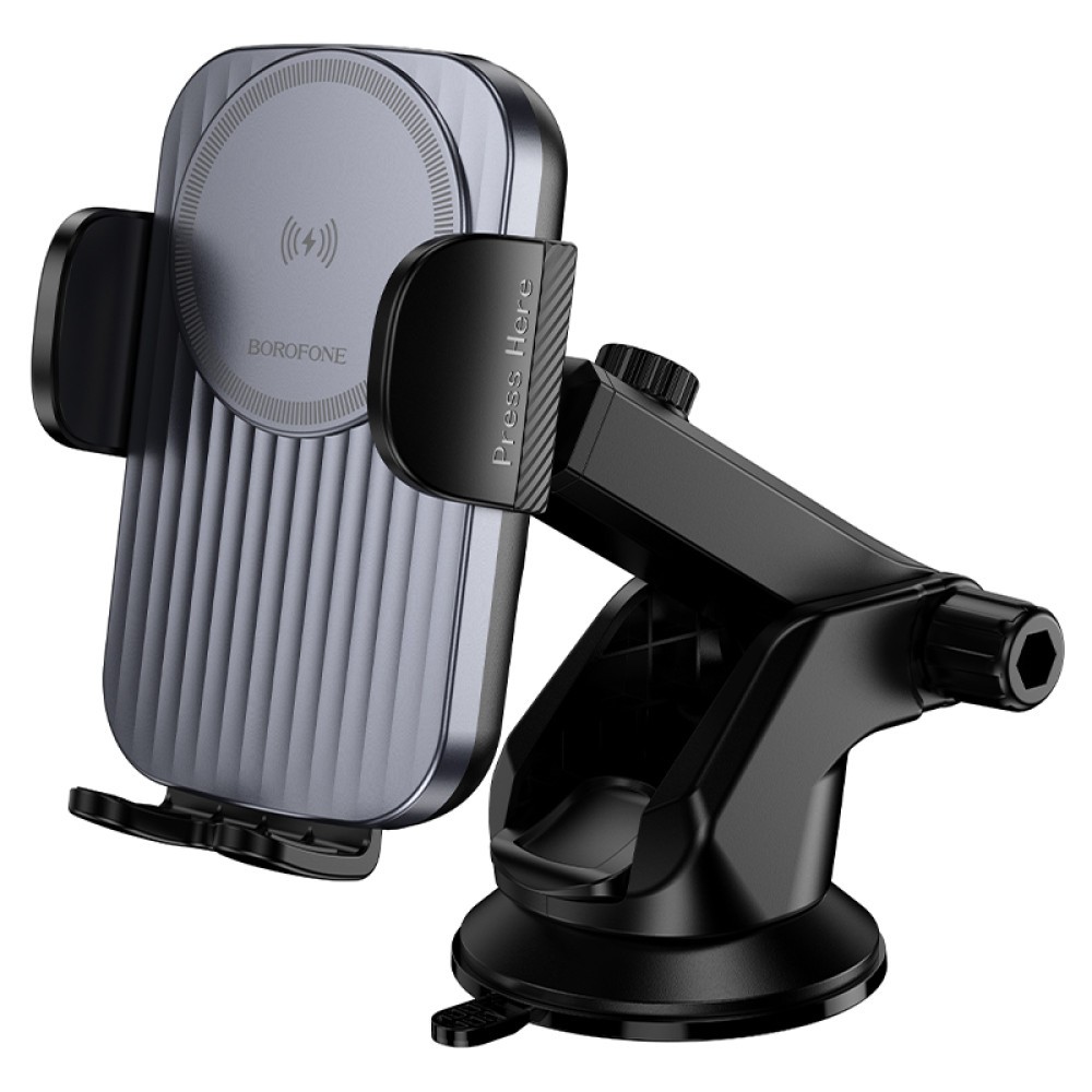 Holder Borofone BH222 Leading з бездротовою зарядкою 5W/7.5W/10W/15W (Чорно-сірий)-1