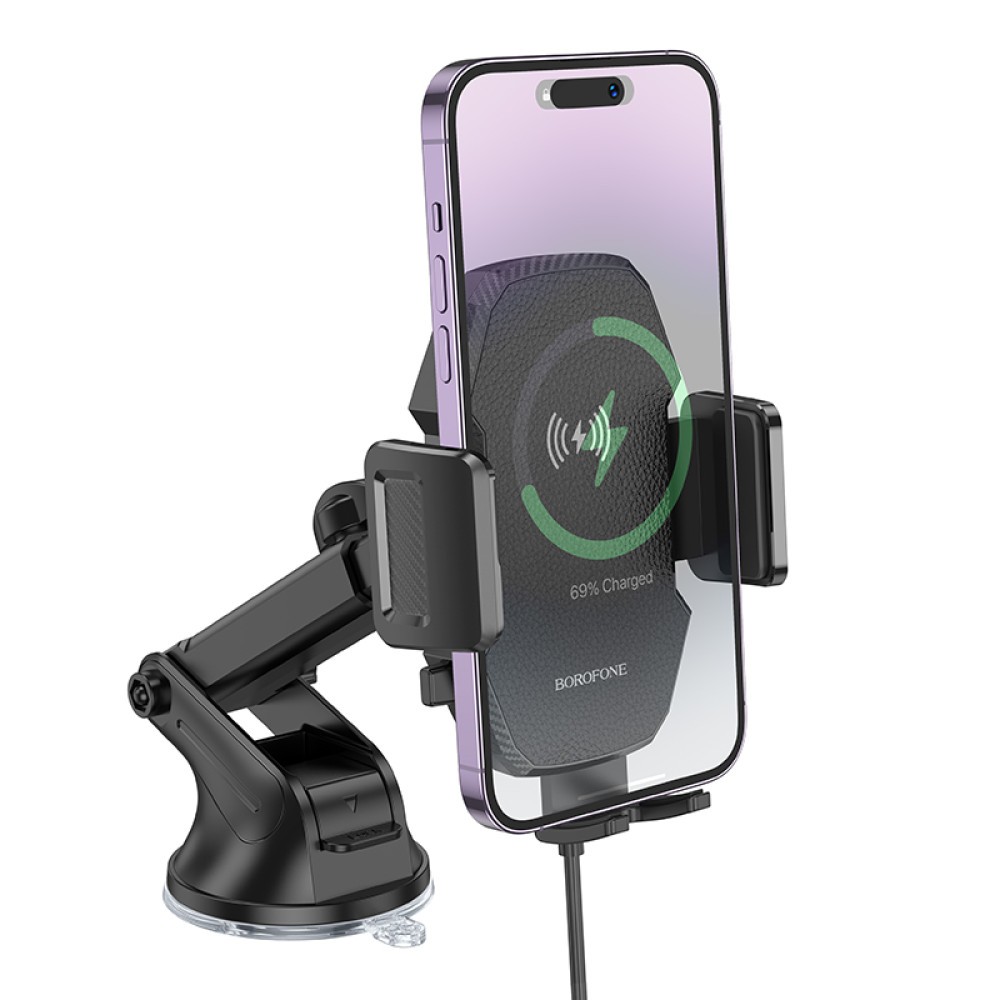 Holder Borofone BH214 Adelanteз бездротовою зарядкою 5W/7.5W/10W/15W (Чорний)-2