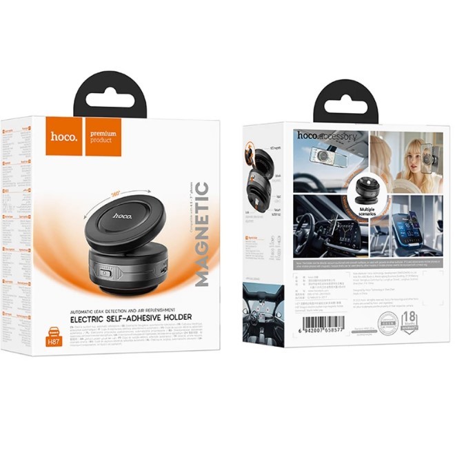Автотримач Hoco H87 Dragon electric suction cup magnetic holder(universal) black metal gray-0