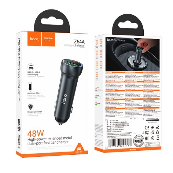 Автомобільний Зарядний Пристрій Hoco Z54A 1USB/1USB-C PD48W/QC3.0 (Сiрий)-0