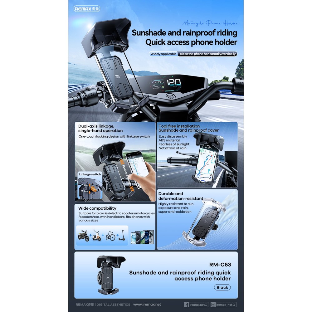 Велотримач Remax RM-C53 Sunshade Waterproof для велосипеда (Чорний)-5