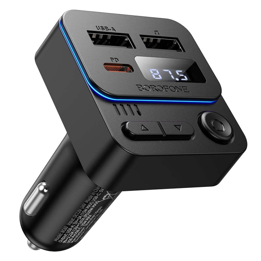 FM Модулятор/Авто адаптер Borofone BC60 Hero 35W 1A1C (Чорний)-1