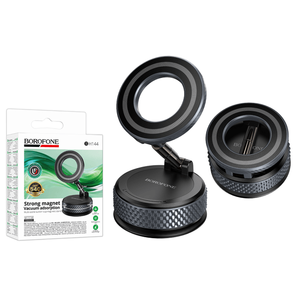 Автотримач для телефона Borofone BH144 Custodio (vacuum) (Black metal gray)-0