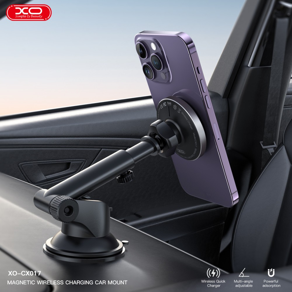 Holder XO CX017 metal 15W з бездротовою зарядкою (Чорний)-4