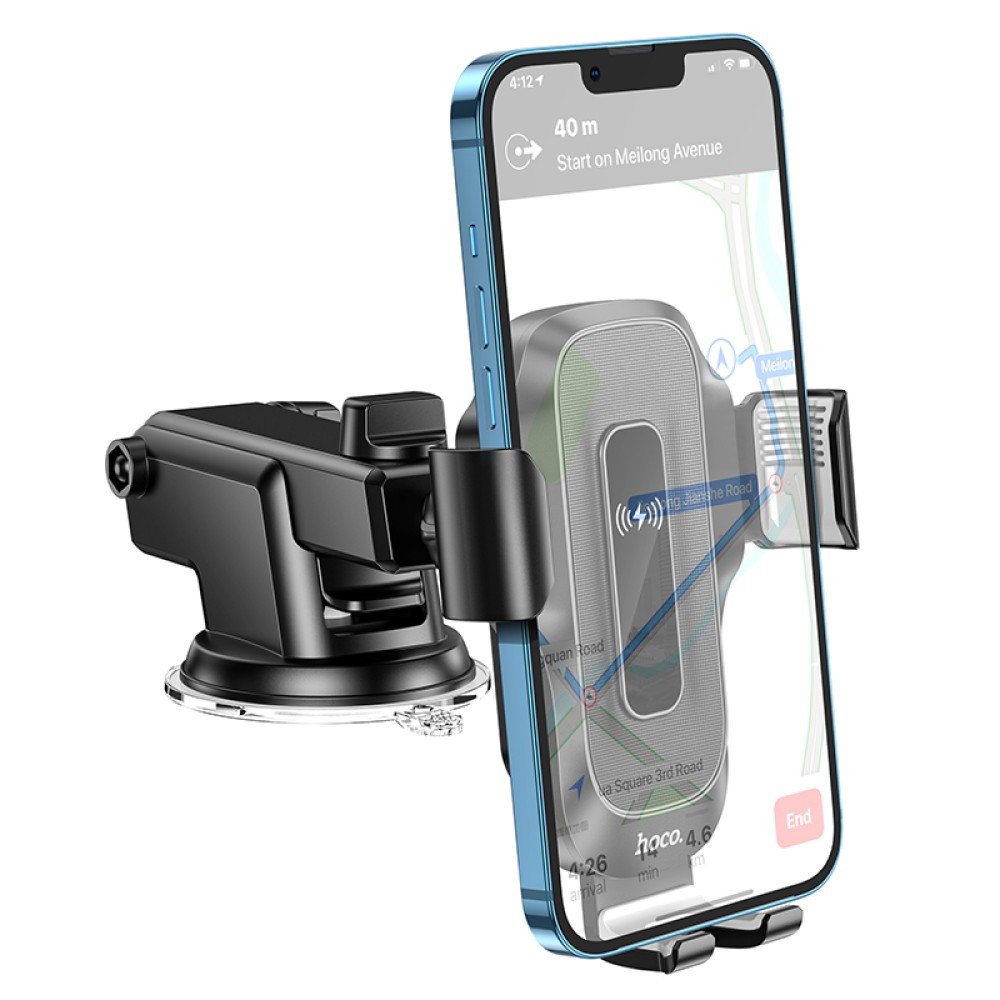 Holder Hoco HW3 Wise з автоматичною індукційною бездрот.швид. заряд. 5W,7.5W,10W,15W(center console) (Чорний)-3