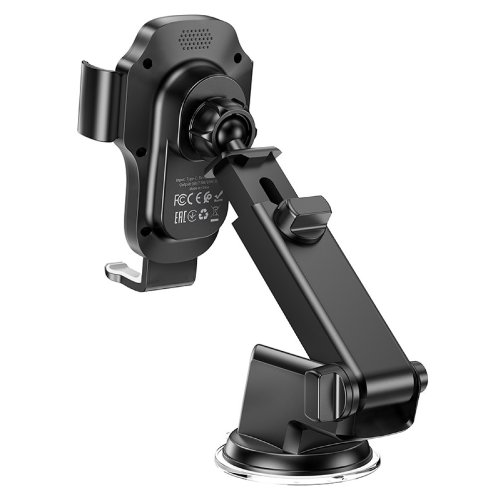 Holder Hoco HW3 Wise з автоматичною індукційною бездрот.швид. заряд. 5W,7.5W,10W,15W(center console) (Чорний)-2