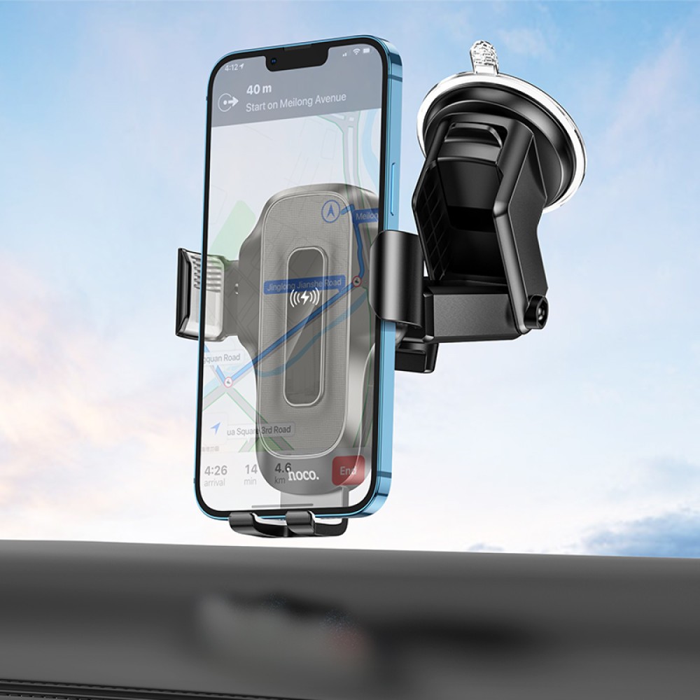 Holder Hoco HW3 Wise з автоматичною індукційною бездрот.швид. заряд. 5W,7.5W,10W,15W(center console) (Чорний)-4