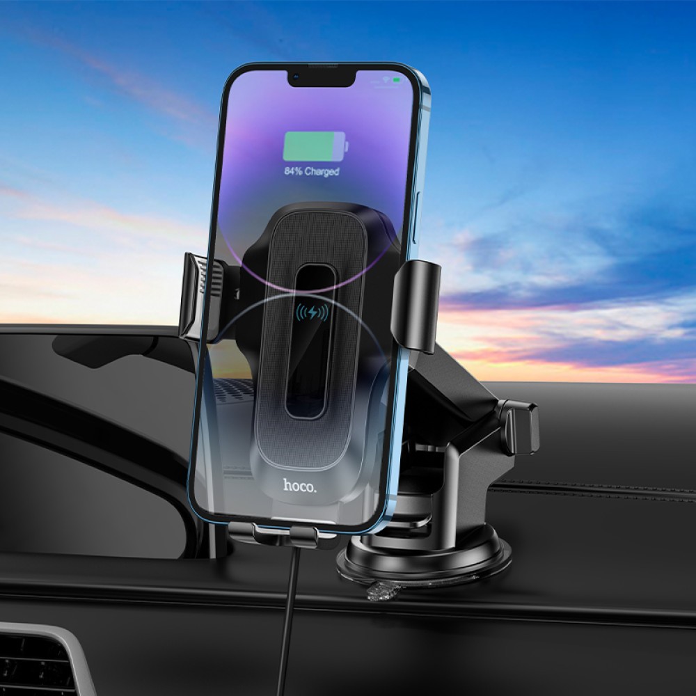 Holder Hoco HW3 Wise з автоматичною індукційною бездрот.швид. заряд. 5W,7.5W,10W,15W(center console) (Чорний)-5