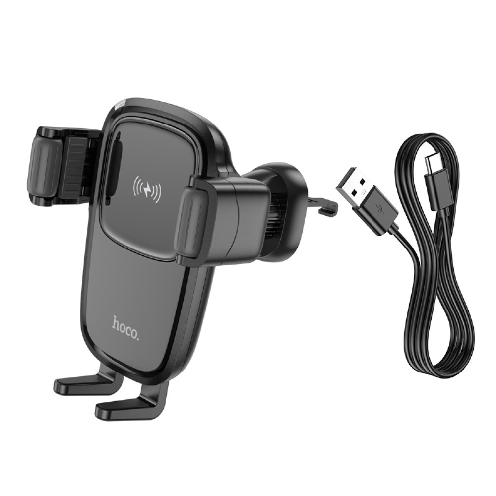 Holder Hoco HW1 Pro з бездротовою швидкою зарядкою 5W,7.5W,10W,15W (air outlet) (Чорний)-3