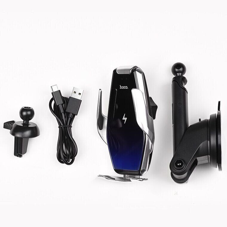 Автотримач для телефону Hoco S14 Surpass automatic induction wireless charging Silver-2