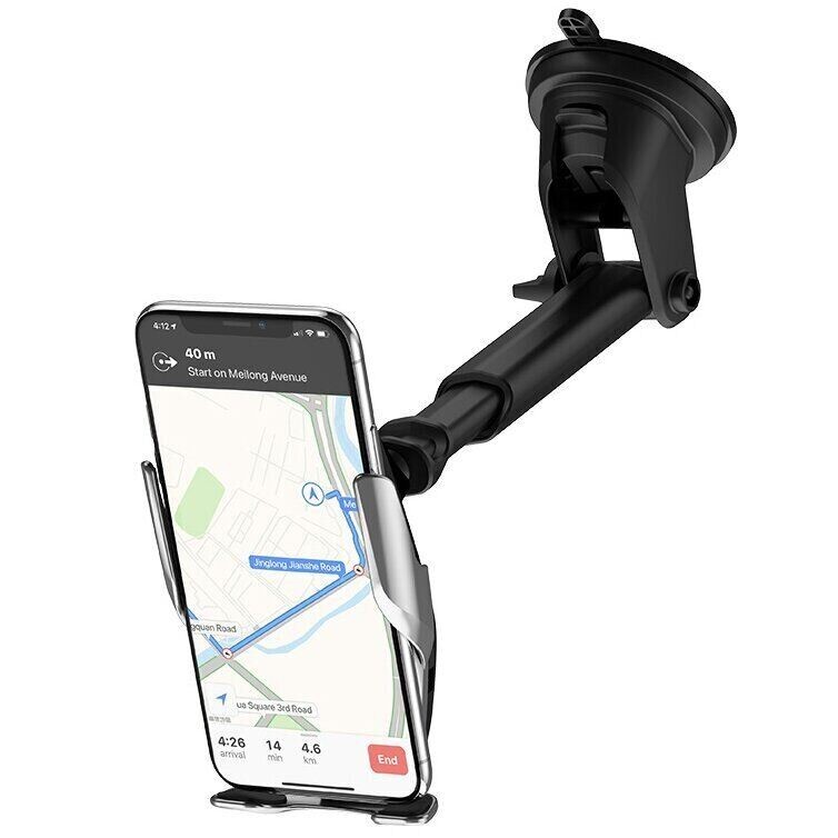 Автотримач для телефону Hoco S14 Surpass automatic induction wireless charging Silver-3