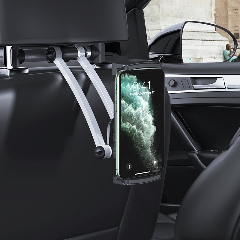 Автохолдер Hoco CA62 Handsome aluminum rear pillow in-car holder Silver-Black-4