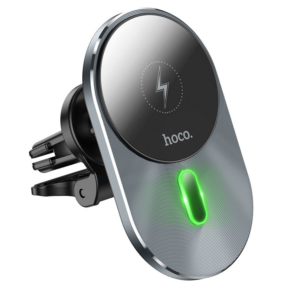 Holder Hoco CA91 Magic з бездротовою зарядкою 15W (Сірий)-1
