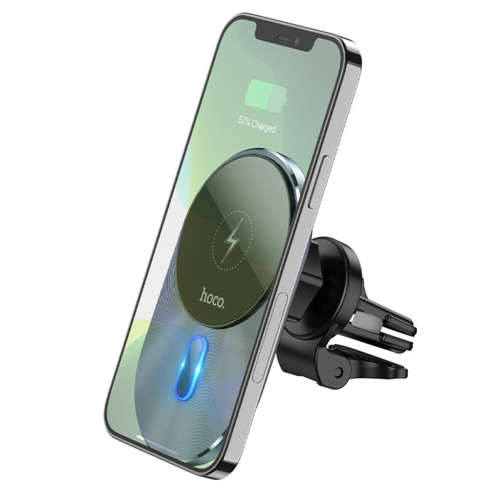 Holder Hoco CA91 Magic з бездротовою зарядкою 15W (Сірий)-2