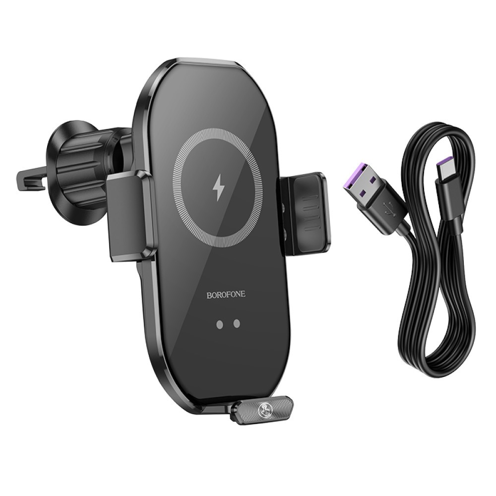 Holder Borofone BH205 Rusher infrared wireless fast charging car holder air outlet (Чорний)-4