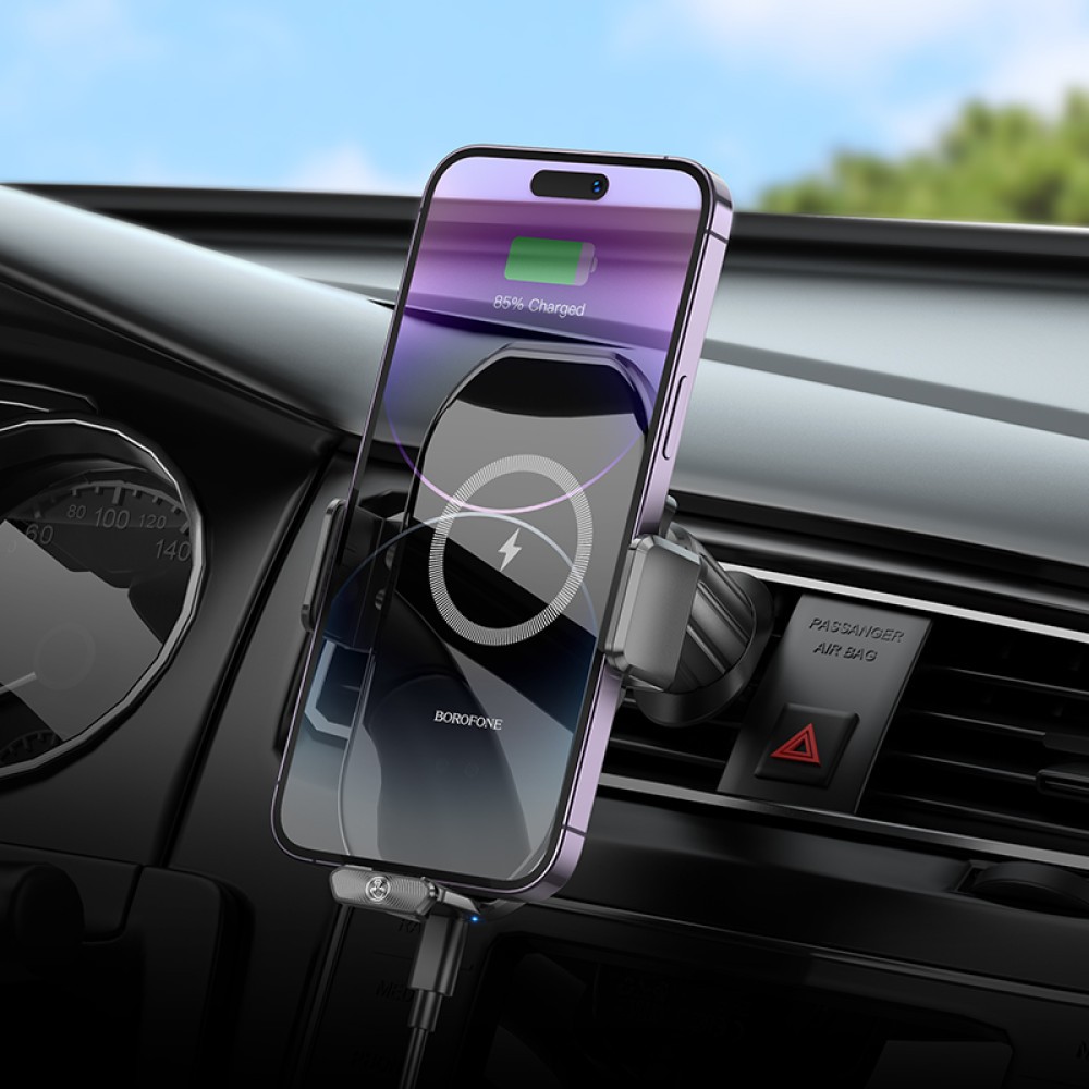 Holder Borofone BH205 Rusher infrared wireless fast charging car holder air outlet (Чорний)-5