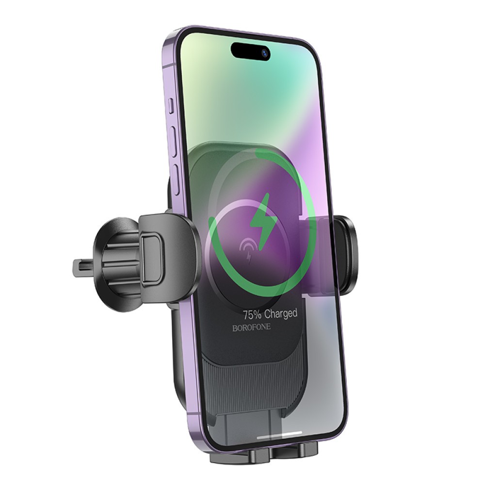 Holder Borofone BH204 Blue Charm wireless fast charging car holder air outlet (Чорний)-2