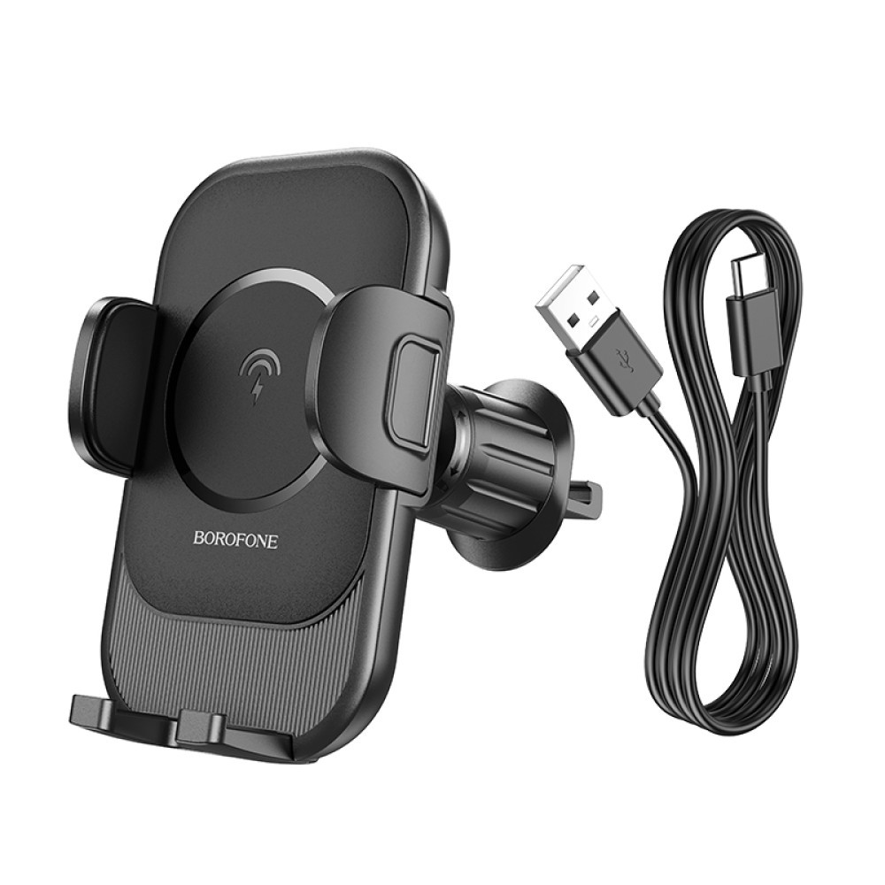 Holder Borofone BH204 Blue Charm wireless fast charging car holder air outlet (Чорний)-5