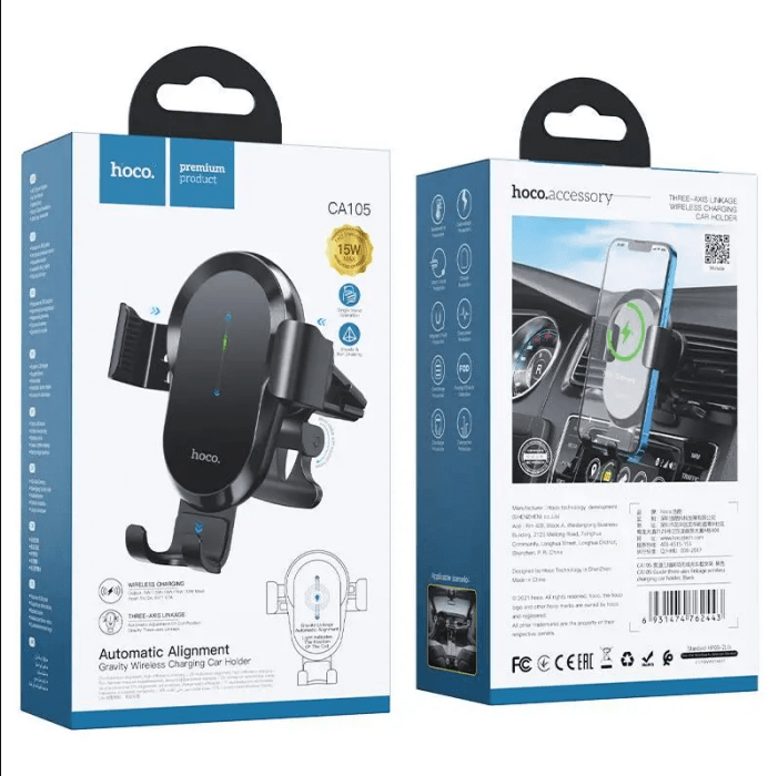 Holder Hoco CA105 Guide з бездротовою зарядкою 15W (Чорна)-0