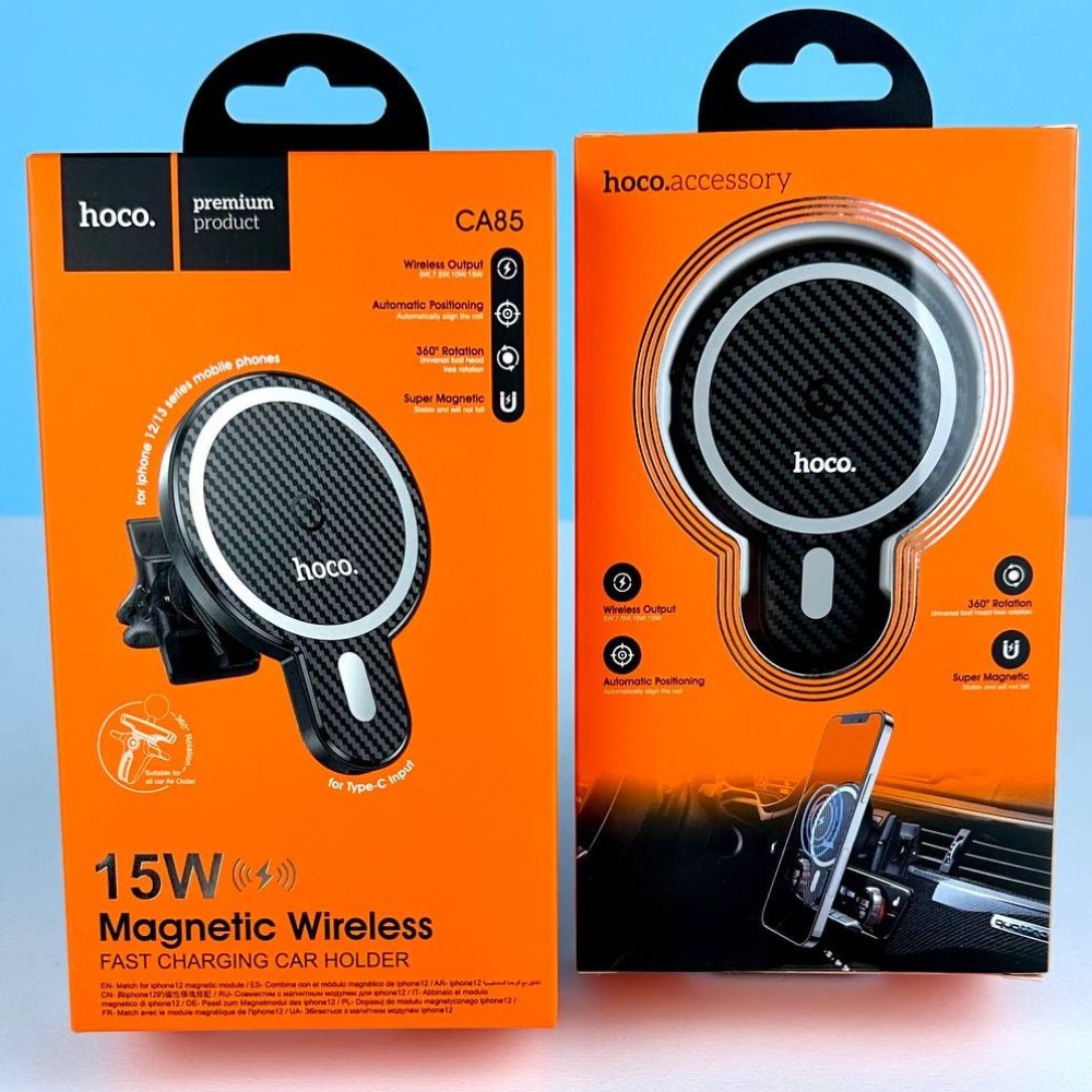 Holder Hoco CA85 Ultra-fast Магнітний з бездротовою зарядкою 15W (Чорний)-0