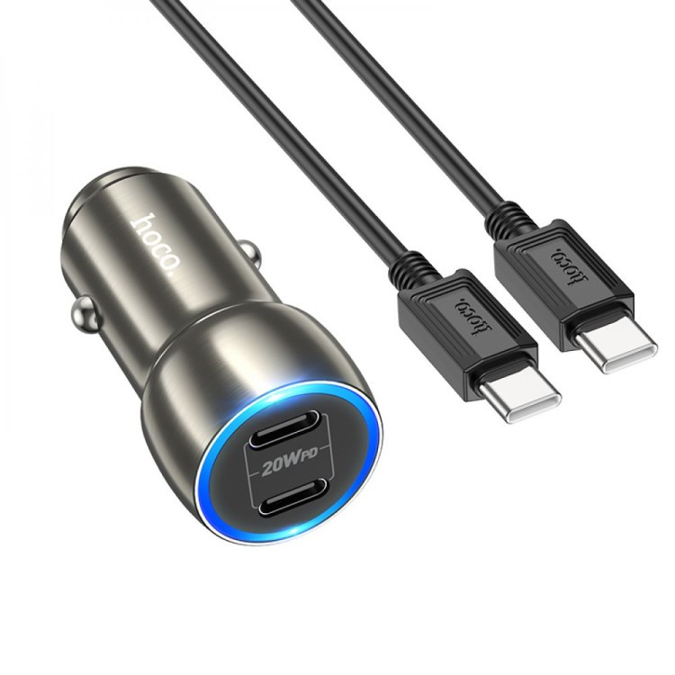 Автомобільний зарядний пристрій HOCO Z48 Tough 40W dual port (Type-C to Type-C)  (Metal gray)-1