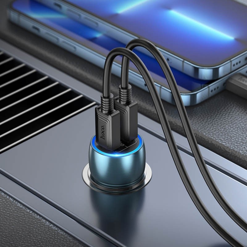 Автомобільний зарядний пристрій HOCO Z48 Tough 40W dual port (Type-C to Type-C)  (Metal gray)-4