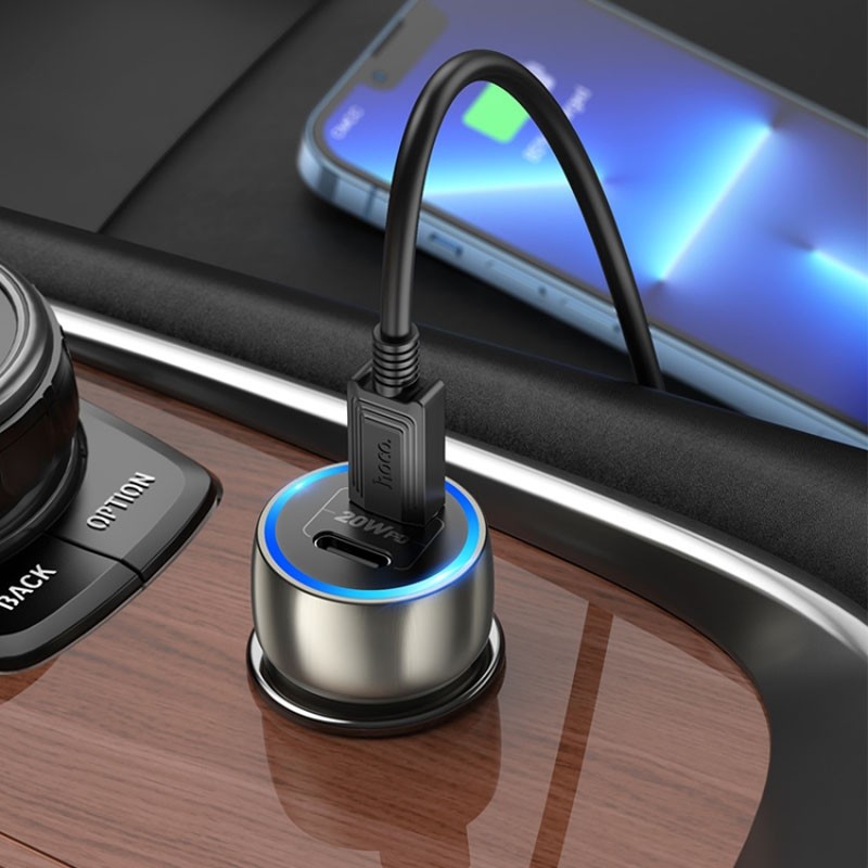 Автомобільний зарядний пристрій HOCO Z48 Tough 40W dual port (Type-C to Lightning)  (Metal gray)-4