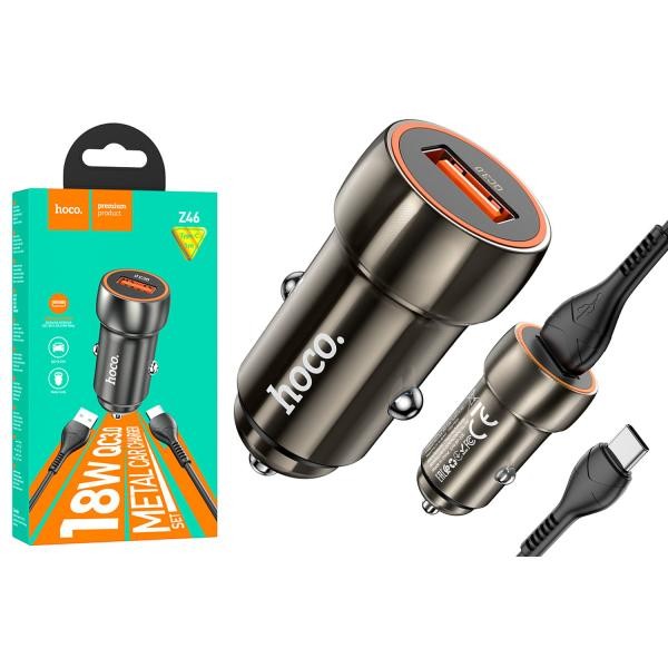Автомобільний зарядний пристрій HOCO  Z46 Type-C QC3.0 (1USB/18W) (Графіт)-0