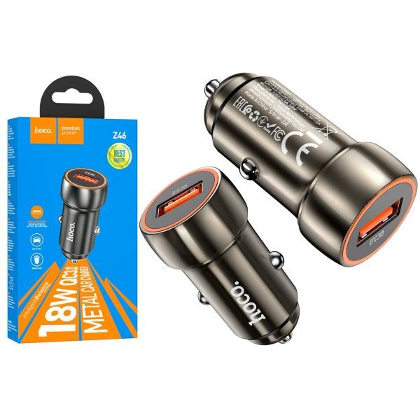 Автомобільний зарядний пристрій HOCO  Z46  (1USB/18W) (Графіт)-0