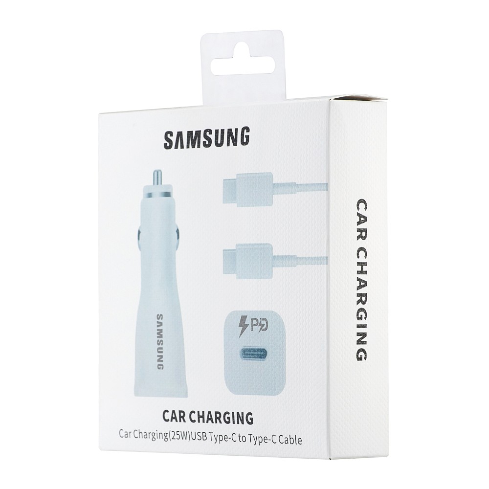 АЗП Samsung Single Port Car Charger Type-C Port 25W With Cabble Type-C to Type-C High Copy White-1